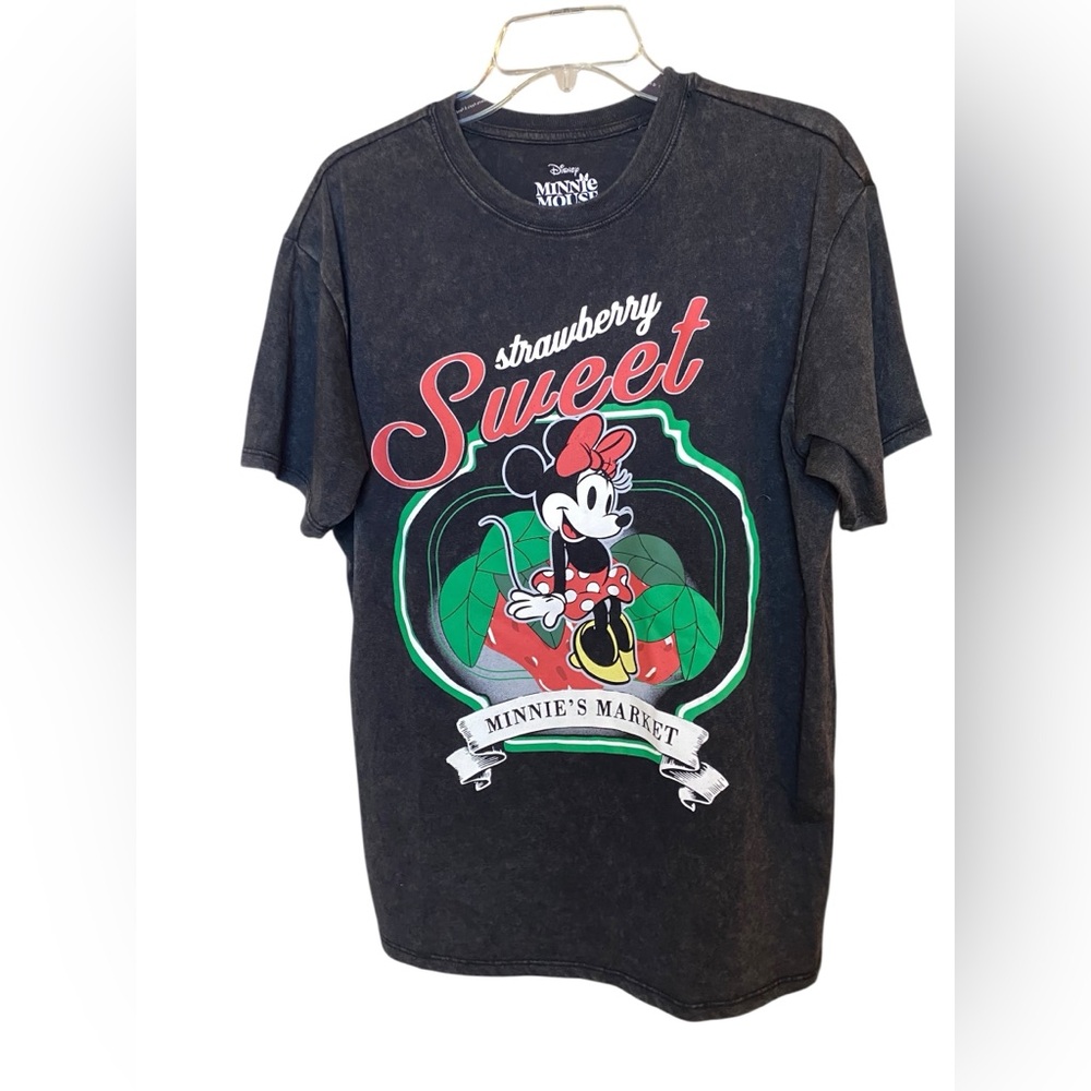 Disney Black Tee with Minnie Mouse and Strawberry Design L